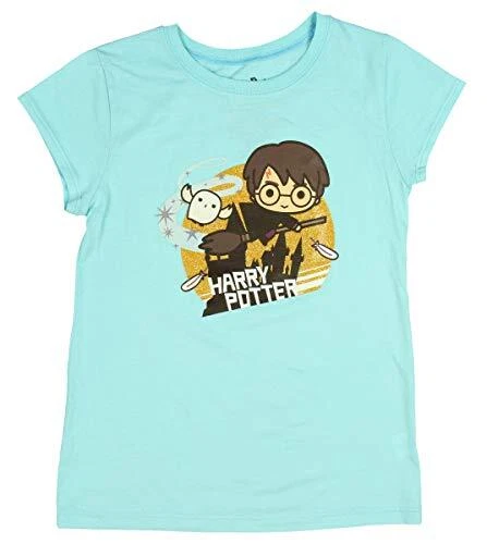 Harry Potter Shirt Hedwig Feather Broom Gold Glitter Girls Costume Top XS 4/5 - Image 1 of 1