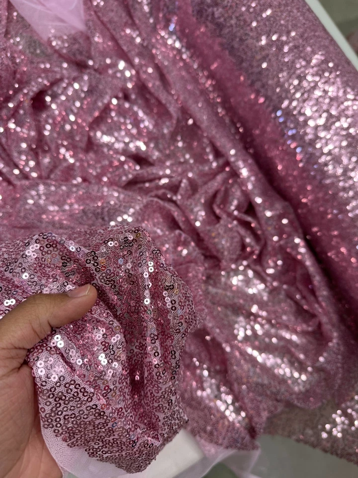 Light Pink Mesh Sequins, All Over 3mm Sequins on Mesh, 59/60", By the Yard - Image 1 of 4