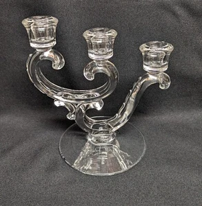 Vela triple vintage Fostoria Century - Candelabro de vidrio transparente - Imagen 1 de 5