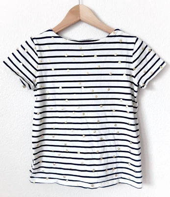 Boden Girls T Shirt Size 9 10Y Striped Polka Dot Metallic Gold Short Sleeve Top - Image 1 of 4
