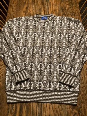 Vintage LOBO by PENDLETON Sweater Geometric TREES Large USA Made EXC.! - Image 1 of 4