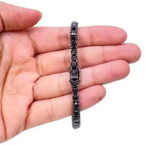 14K Black Gold Finish 18Ct Round Cut AAA Black Diamond 7.5" Tennis Bracelet $499 - Picture 1 of 5