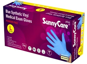 100/box SunnyCare Blue Vinyl Synthetic Exam Gloves (Latex Nitrile Free) Size: L - Picture 1 of 1