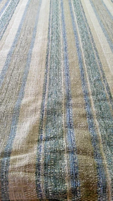 Blue/Cream/Taupe Chenille Stripe High-End Latex Back Railroaded BTY Soft Colors - Image 1 of 4