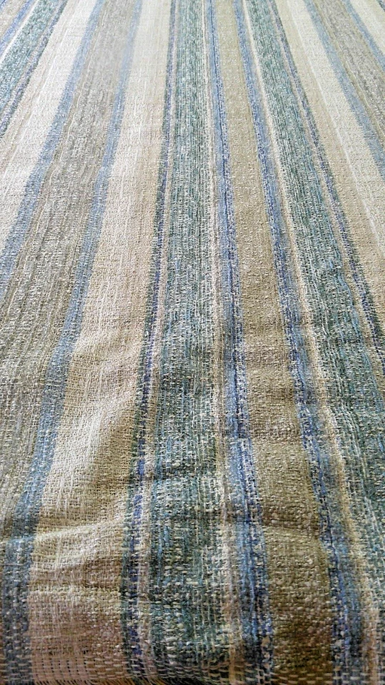 Blue/Cream/Taupe Chenille Stripe High-End Latex Back Railroaded BTY Soft Colors - Image 1 of 4