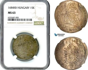 AI337, Hungary, Leopold I, 15 Kreuzer 1684 KB, Kremnitz Mint, Silver, NGC MS63 - Picture 1 of 1