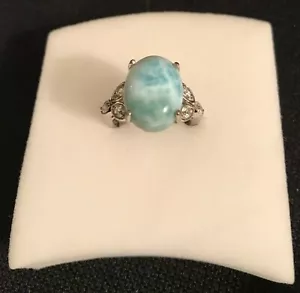 Sea Mist Larimar Sky Blue Topaz Platinum 925 Sterling Silver Ring Size 8 - Picture 1 of 6