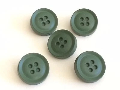 5 Vintage plastic buttons lot green color self shank "fake sew through" look - Image 1 of 4