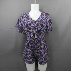 Womens Romper Shorts Small Blue Knit Keyhole Coastal Cool Retro Y2K Everyday - Picture 1 of 13