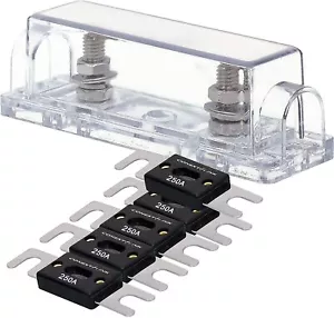 1 PC ANL Fuse Holder Nickel 1/0 2 4 GA AWG Gauge Inline with 5 PCS 250A Fuses AU - Picture 1 of 5
