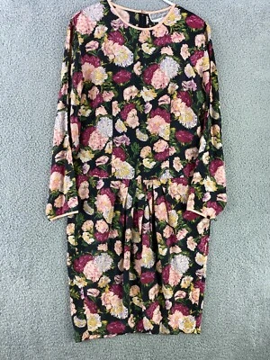 Vestido vintage Pat Argenti para mujer 12 seda floral manga larga midi delicado boho Foto 1 de 4