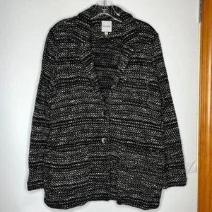NWT Nic + Zoe Womens Girlfriend Blazer Black White Stretch Knit Jacket L LARGE - Picture 1 of 9