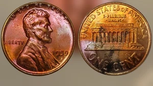 Centavo conmemorativo Lincoln 1959-D - moneda de Estados Unidos con tono arco iris artificial atractivo visual - Imagen 1 de 1