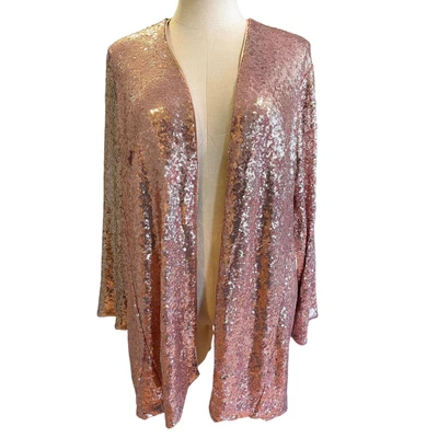 Torrid 3 (3X 22/24) Nuevo Rosa Dorado Lentejuelas Longline Fiesta Blazer Chaqueta Vacaciones Foto 1 de 3