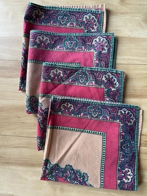Cloth Napkins Red Brown India Paisley Block Print  19” Square Set 4 Holidays - Image 1 of 4