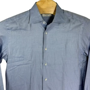 Camisa manga larga de algodón a cuadros azul 16/41 Ermenegildo Zegna Couture para hombre *LEER - Imagen 1 de 7