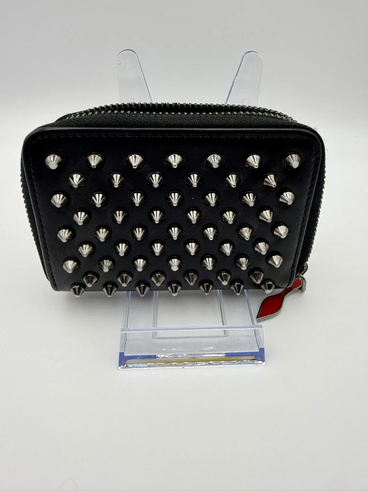 Auth CHRISTIAN LOUBOUTIN Studded Black Panettone Leather Wallet Coin Purse | COA - Image 1 of 4