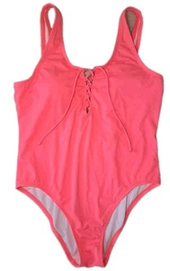VS PINK One Piece Low Back Lace Up High Cut Hot Pink L Swimsuit - Picture 1 of 6