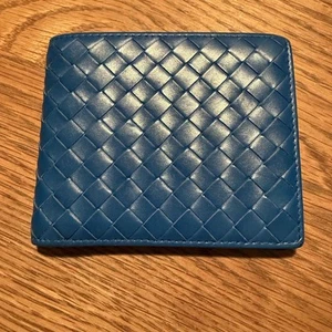 Bottega Veneta Intrecciato Wallet Bifold Blue Leather Italy excellent gift F/S - Picture 1 of 9
