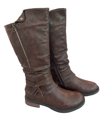 Botas de montar Patrizia Musette marrón oscuro hasta la rodilla para mujer talla 8 hebillas holgadas Foto 1 de 4