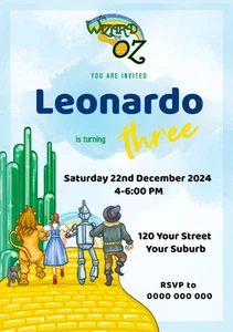 YOU PRINT Birthday Invitations Personalised DIGITAL FILE The Wizard of Oz - Picture 1 of 1