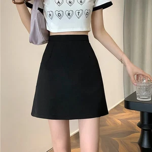 Falda Negra Mujeres Cintura Alta Mini Faldas Moda Informal Línea A Falda Mujer - Imagen 1 de 8