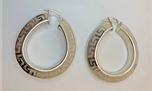 925 Sterlingsilber griechische Schlüssel Creolen Träne Ohrhänger 1,5"x 1,25" größere Größe - Bild 1 von 7