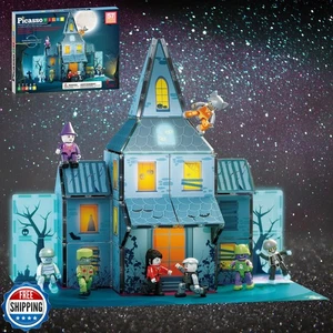 PicassoTiles Haunted House Theme Magnet Tile Building Blocks 8 Action Figures - Picture 1 of 5