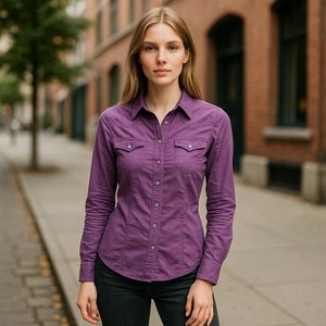 * DELIA*S Purple Snap Front Shirt Ladies SMALL Pockets - Picture 1 of 4