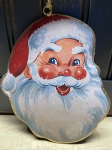 Kitschiger 2-D Metall Retro lustiger Weihnachtsmann Kopf Weihnachtsschmuck 6” x 5” Neu aus altem Lagerbestand - Bild 1 von 10