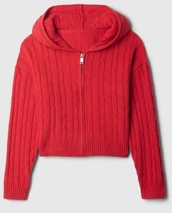 NWT Gap Kids Girls CashSoft Zip Cable Knit Sweater Hoodie  red Small 6-7  $54.95 - Picture 1 of 2