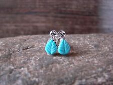 Small Zuni Indian Sterling Silver Turquoise Feather Post Earrings by Mahkee