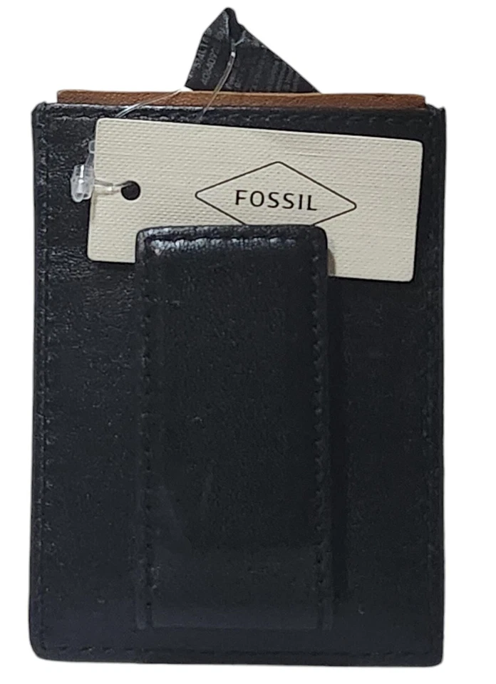 Estuche para tarjetas Fossil Mykel de cuero minimalista para hombre negro y marrón Foto 1 de 4