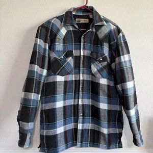 VTG Big Mac JC Penney Jacket Mens Medium Tall Plaid Flannel Quilt Lined USA Blue - Picture 1 of 13