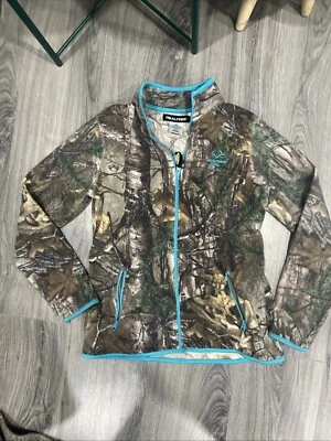 Real Tree Womens Full Zip Camo Fleece Jacket With Turquoise Trim Size Small - Image 1 of 4