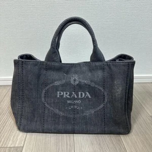 Borsa a mano PRADA Canapa M denim grigio nero tote bags tela autentica dal Giappone - Foto 1 di 5