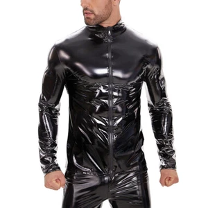 Men's Nightclub Fun Pvc High Gloss Patent Leather Jacket Sexy Leather Jacket - Picture 1 of 7