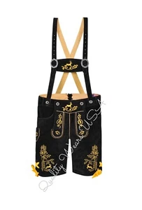 Men Authentic Lederhosen - Oktoberfest Lederhosen- Black & Yellow - Picture 1 of 5