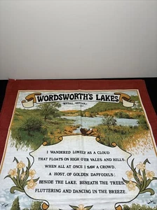 Vintage Tea Dish Towel Wordsworth’s Lake Rydal Water Poem Ode Britain European - Picture 1 of 5
