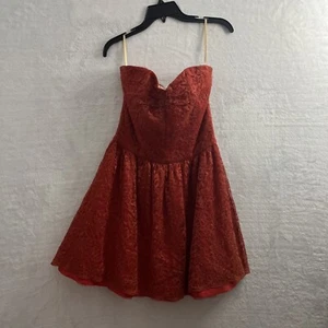 Paper Crown Tube Top Dress Womans 8 Geometric Red Lace Zip Sleeveless Short - Picture 1 of 11