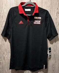 ADIDAS Louisiana Lafayette Ragin Cajuns Sideline Black S/S Polo Shirt Mens Sz M - Picture 1 of 6