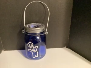 Pillsbury Doughboy Blue Glass Jar with Silver Mesh Hanger and Battery Tea Light - Picture 1 of 1