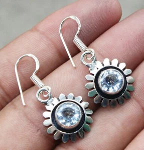 Clear Crystal Quartz Gemstone Dangle Earring 925 Silver Overlay U239-A39 - Picture 1 of 1