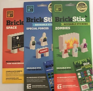NEW Lot of 3 Brick Stix Removeable Stickers For Plastic Building Blocks 188 pcs - Picture 1 of 7