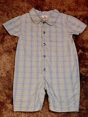 Hanna Andersson Toddler Baby Boy 1-Piece Romper Suit BLUE Plaid Check 80 18-24 M - Image 1 of 4