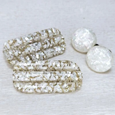 Pendientes de tornillo vintage con clips de vestido de zapatos Lucite imitación madre perla brillo Foto 1 de 4