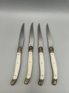 Laguiole Inox Stainless steak knives Set of 4 White ivory color & Brass Handle  - Picture 1 of 5