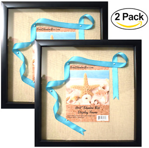 (2-Pack) 12x12" Black Shadow Box Frame with Linen Background with 8 Stick Pins