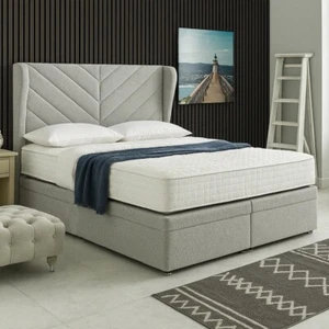 Valencia Ottoman Bed Frame Winged Upholstered Storage Divan Base with Headboard - Picture 1 of 6