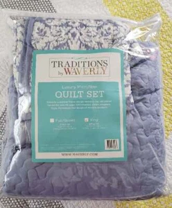 Traditions By Waverly Luxury Microfiber King Size Quilt Set Azure Blue Brand New - Picture 1 of 4